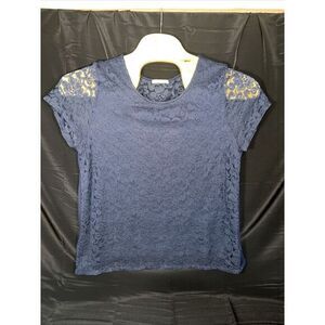 Le Lis‎ Womens Lace Front Top Blouse Lined Dark Blue Sz 1XL  Made in USA